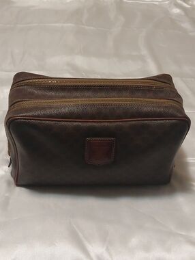 Authentic Celine Brown Leather Travel Toiletry Bag Vintage